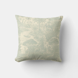 Jungle Toile Pattern Tropical Scenic Design Throw Pillow