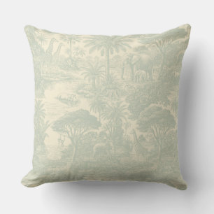Jungle Toile Pattern Tropical Scenic Design Throw Pillow