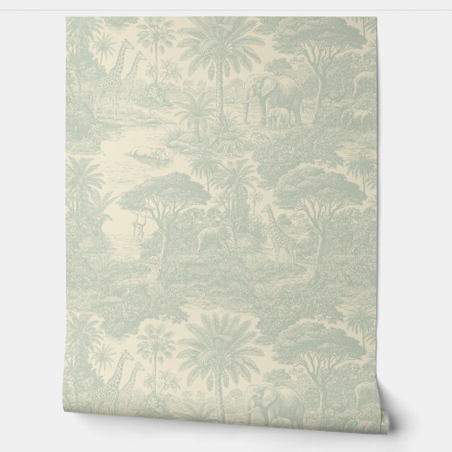 Jungle Toile Pattern Tropical Scenic Design Wallpaper (Unrolling)