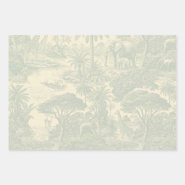 Jungle Toile Pattern Tropical Scenic Design Wrapping Paper Sheet (Front)