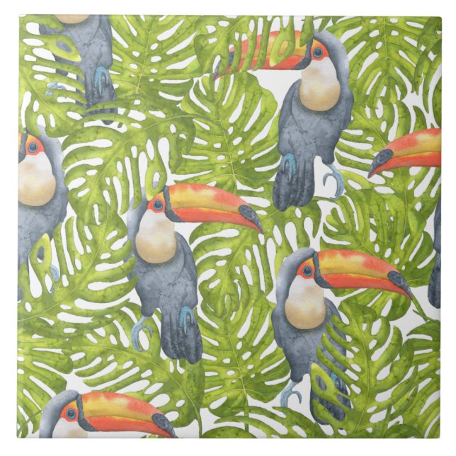 Jungle Toucan Bird Trees Pattern Tile (Front)