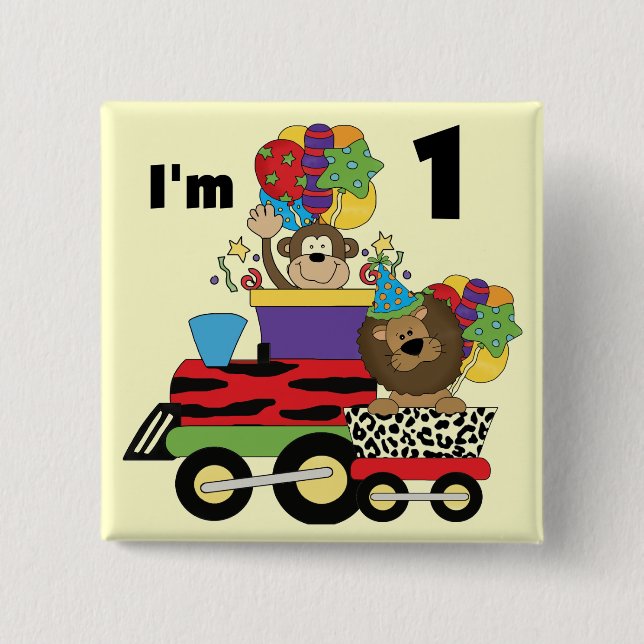 Jungle Train 1st Birthday T-shirts and Gifts 2 Inch Square Button (Front)