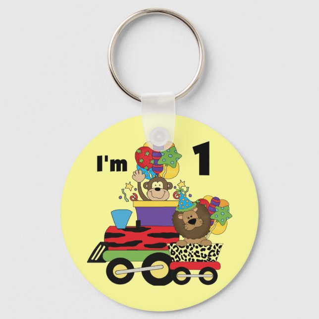 Jungle Train 1st Birthday T-shirts and Gifts Keychain (Front)