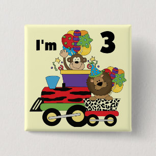 Jungle Train 3rd Birthday Tshirts and Gifts 2 Inch Square Button