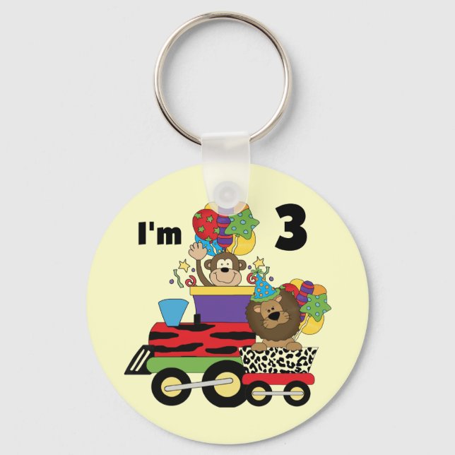 Jungle Train 3rd Birthday Tshirts and Gifts Keychain (Front)