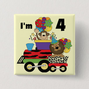 Jungle Train 4th Birthday Tshirts and Gifts 2 Inch Square Button