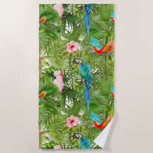 Jungle,tropical,birds,parrots, beach towel