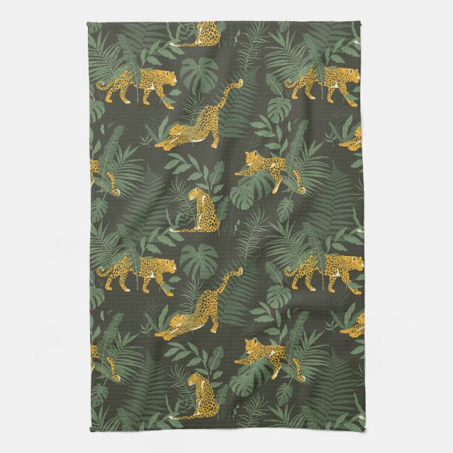 Jungle Tropical Camouflage Leopard Jungle Pattern Kitchen Towel (Vertical)