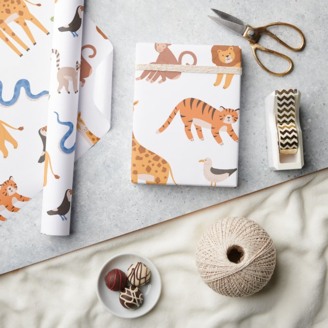 Jungle Tropical Safari Wild Animals Pattern Wrapping Paper (Crafts)
