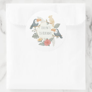 Jungle Tropical Toucan Birthday Personalized Classic Round Sticker