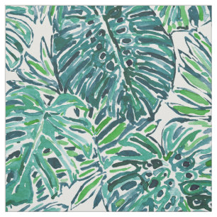 JUNGLE VIBES Green Tropical Monstera Leaves Fabric