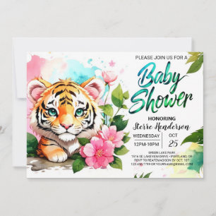 Jungle Vibes Pink Tiger Theme Baby Shower Invitation