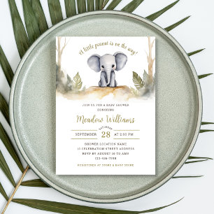 Jungle Watercolor Elephant Neutral Baby Shower Invitation