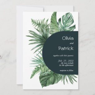 Jungle watercolor tropical green leaves invitation