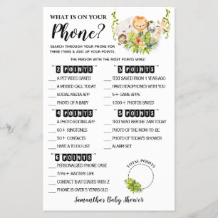 Jungle What is on your Phone Baby Shower Game card
