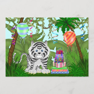 Jungle White Tiger Birthday Party Invitation