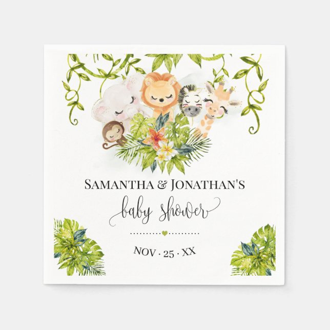 Jungle Wild Baby Animals Tropical Baby Shower Napkin (Front)
