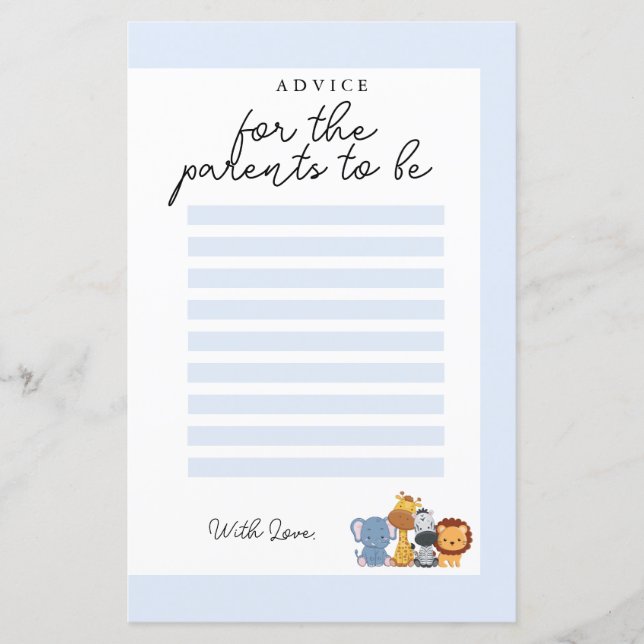 Jungle Wild One Baby Shower Advice for the Parents (Front)