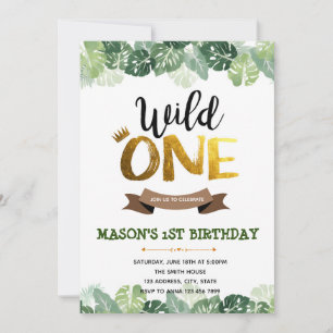 Jungle wild one birthday invitation