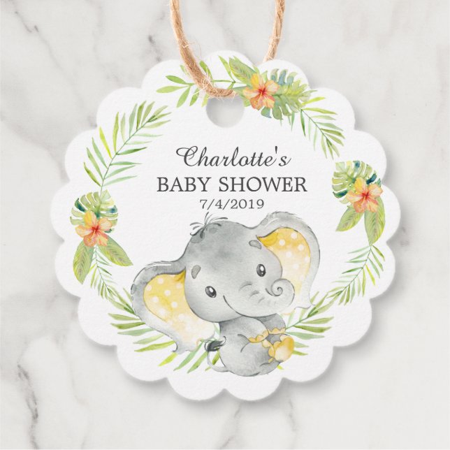 Jungle Yellow Elephant Baby Shower Favour Gift Tag (Back)