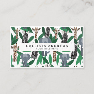 Jungle Zebra Elephant Giraffe Safari Animals Business Card