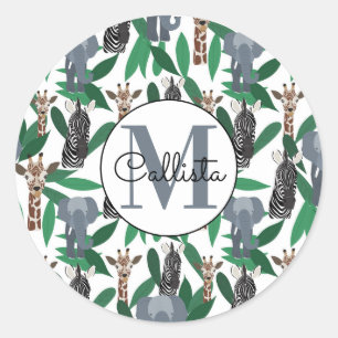 Jungle Zebra Elephant Giraffe Safari Animals Classic Round Sticker