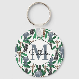 Jungle Zebra Elephant Giraffe Safari Animals Keychain