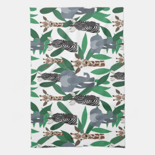 Jungle Zebra Elephant Giraffe Safari Animals Kitchen Towel