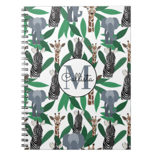Jungle Zebra Elephant Giraffe Safari Animals Notebook