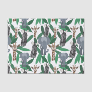 Jungle Zebra Elephant Giraffe Safari Animals Tissue Paper