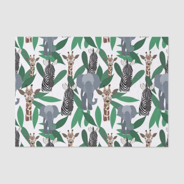 Jungle Zebra Elephant Giraffe Safari Animals Tissue Paper (Front)