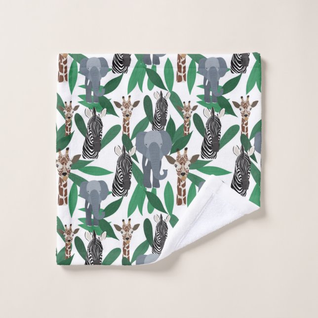 Jungle Zebra Elephant Giraffe Safari Animals Wash Cloth (Wash Cloth)