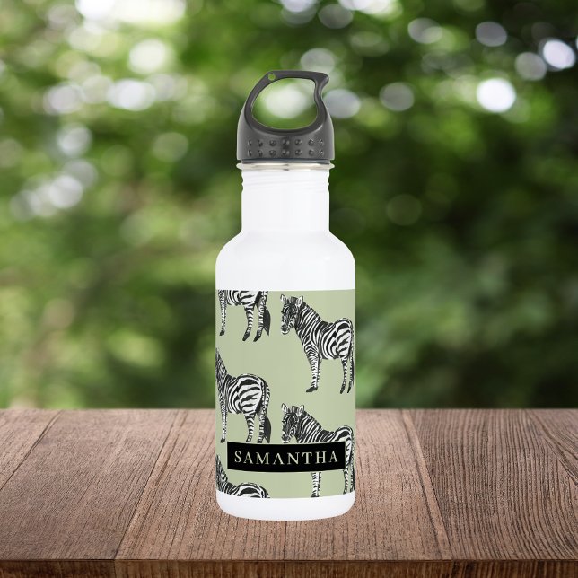 Jungle Zebra Wild Pattern & Personalized Name 532 Ml Water Bottle (Creator Uploaded)