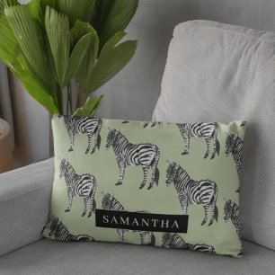 Jungle Zebra Wild Pattern & Personalized Name Accent Pillow