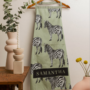 Jungle Zebra Wild Pattern & Personalized Name Apron