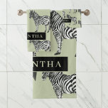Jungle Zebra Wild Pattern & Personalized Name Bath Towel Set<br><div class="desc">Jungle Zebra Wild Pattern & Personalized Name</div>