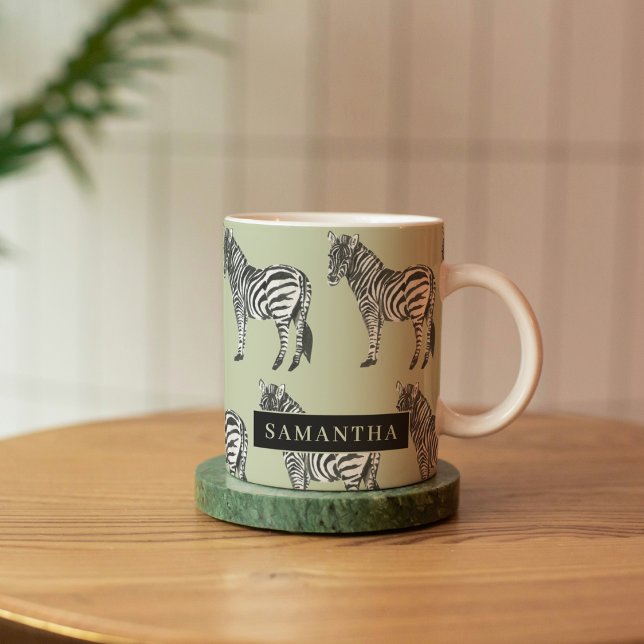 Jungle Zebra Wild Pattern & Personalized Name Coffee Mug (Creator Uploaded)