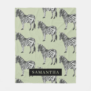 Jungle Zebra Wild Pattern & Personalized Name Fleece Blanket