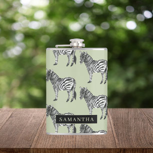 Jungle Zebra Wild Pattern & Personalized Name Hip Flask