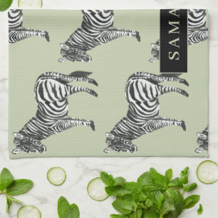 Jungle Zebra Wild Pattern & Personalized Name Kitchen Towel