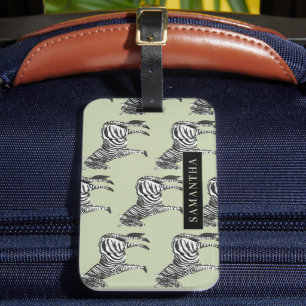 Jungle Zebra Wild Pattern & Personalized Name Luggage Tag