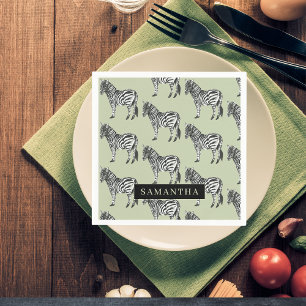 Jungle Zebra Wild Pattern & Personalized Name Napkin