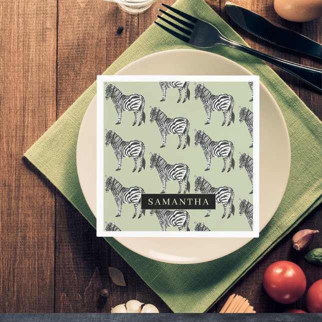 Jungle Zebra Wild Pattern & Personalized Name Napkin (Creator Uploaded)