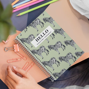Jungle Zebra Wild Pattern & Personalized Name Notebook