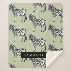 Jungle Zebra Wild Pattern & Personalized Name Sherpa Blanket