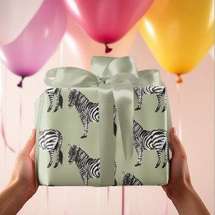 Jungle Zebra Wild Pattern & Personalized Name Wrapping Paper