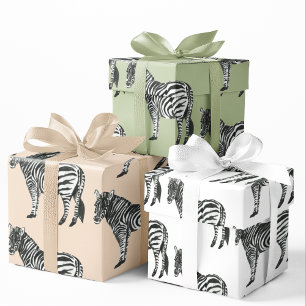 Jungle Zebra Wild Pattern & Personalized Name Wrapping Paper Sheet