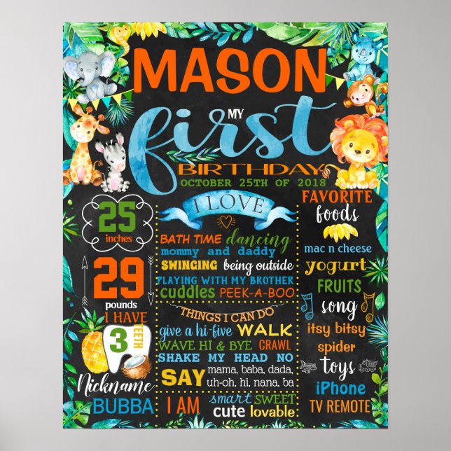 Jungle Zoo Animaux sauvages Birthdya tableau (Devant)