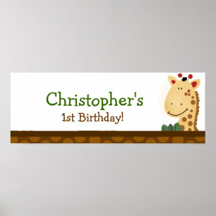 Jungle Zoo Giraffe Personalized Birthday Banner Poster