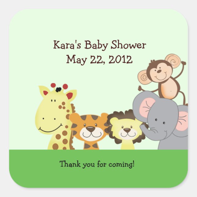 JUNGLE ZOO PARTY Custom SQUARE Favour Sticker (Front)